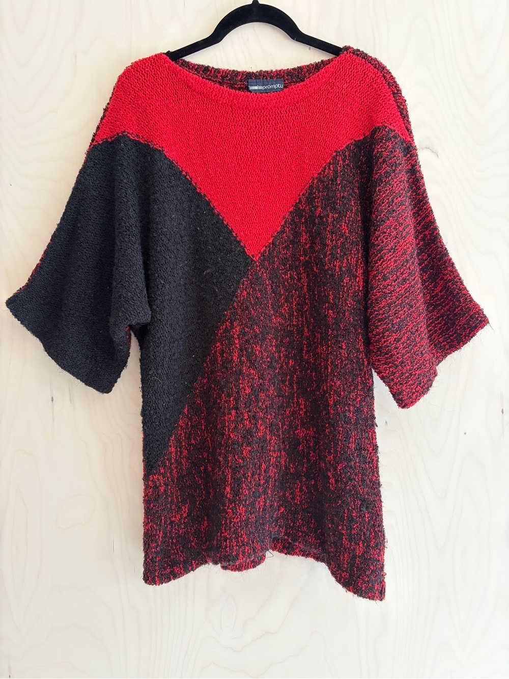 Vintage Paris Off-the-Shoulder Colorblock Knit Sweater in Red & Black